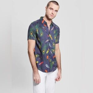 New GUESS SS ECO RAYON FEATHR SHIRT SZ L